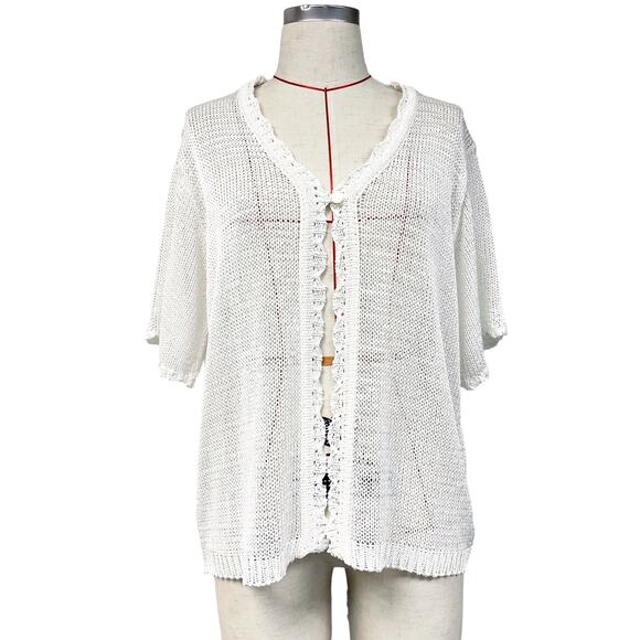 Sag Harbor Other - Sag Harbor Womens White Knit Short Sleeve Button Front Knit Cardigan Sweater